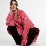 SUMMI SUMMI Womens Long Sleeve Oversized Shirt - Neon Plaid