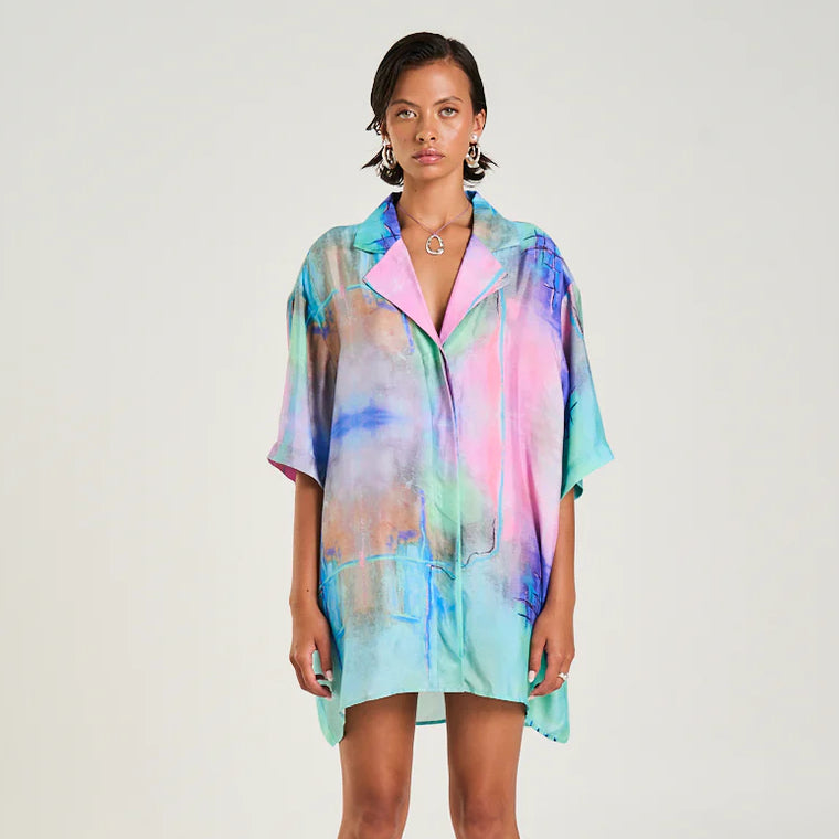 SUMMI SUMMI Womens Luka Shirt Dress in H20 Print