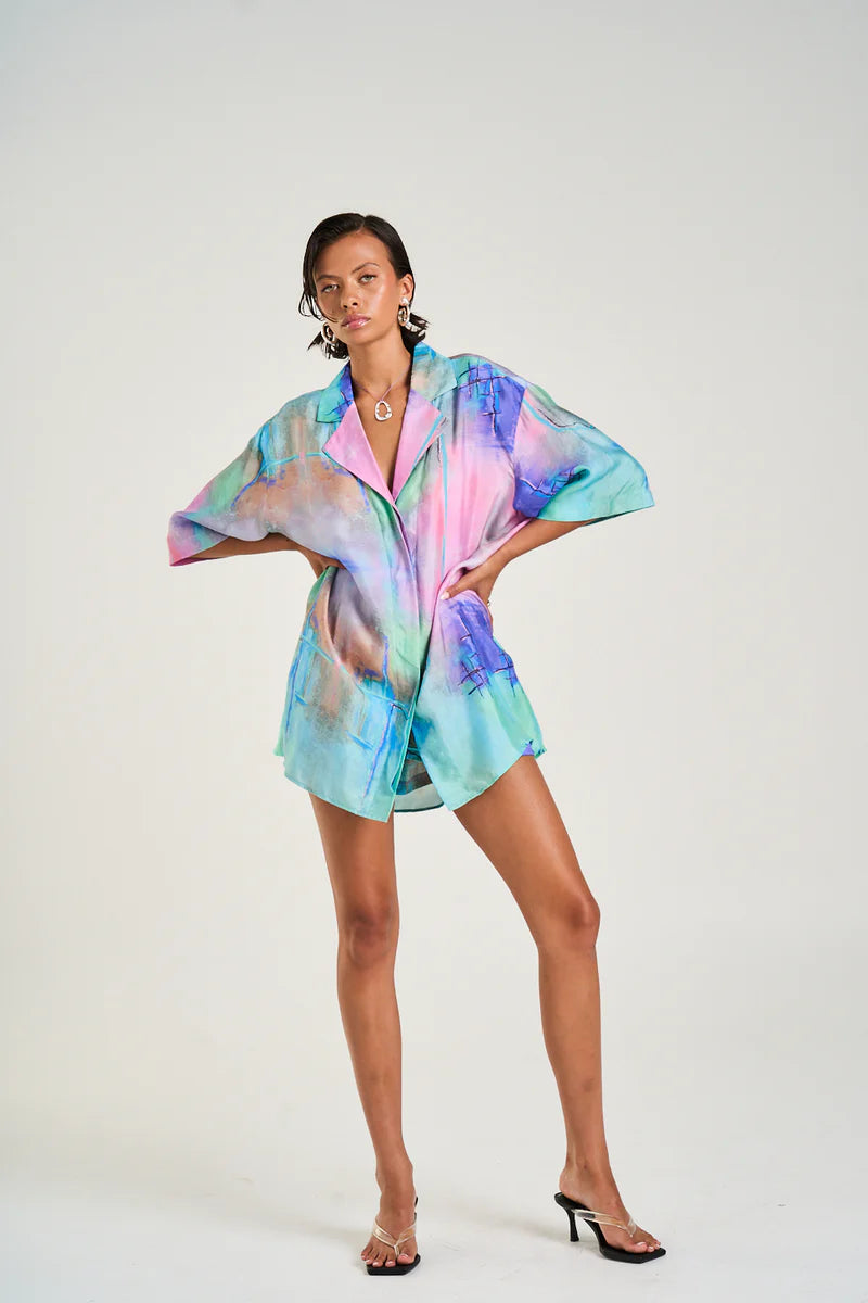 SUMMI SUMMI Womens Luka Shirt Dress in H20 Print