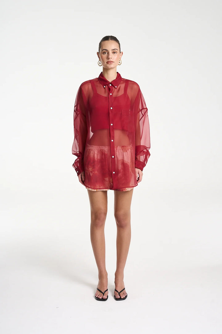 SUMMI SUMMI Womens Mercurio Silk Shirt in Carmine Red