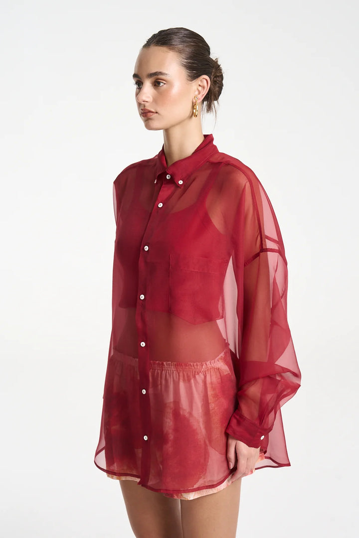 SUMMI SUMMI Womens Mercurio Silk Shirt in Carmine Red
