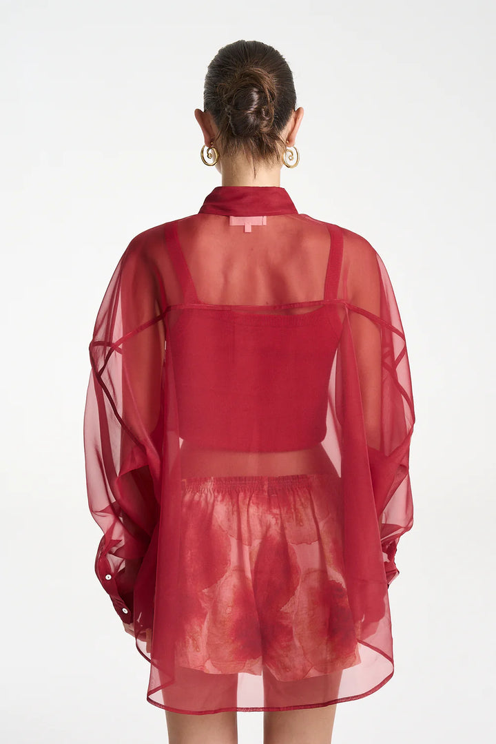 SUMMI SUMMI Womens Mercurio Silk Shirt in Carmine Red