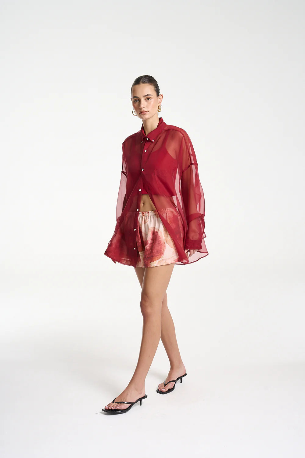 SUMMI SUMMI Womens Mercurio Silk Shirt in Carmine Red