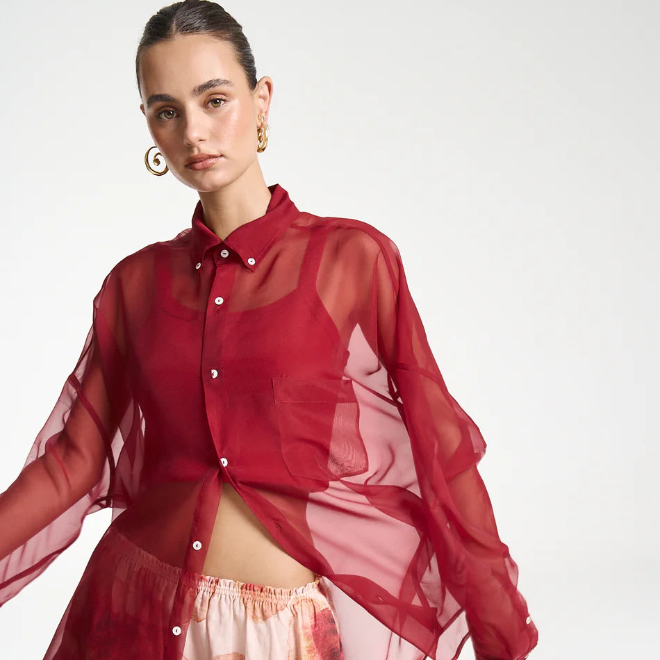 SUMMI SUMMI Womens Mercurio Silk Shirt in Carmine Red