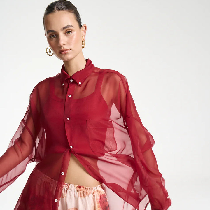 SUMMI SUMMI Womens Mercurio Silk Shirt in Carmine Red