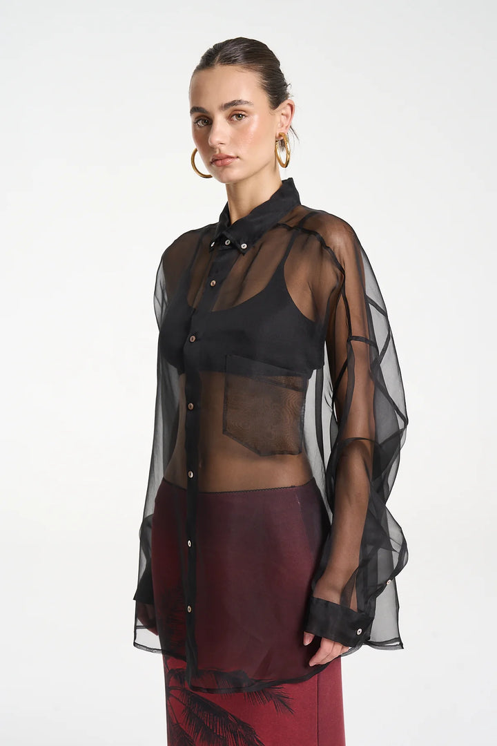 SUMMI SUMMI Womens Mercurio Silk Shirt in Midnight Black