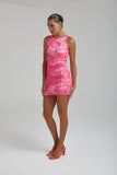 SUMMI SUMMI Womens Mesh Ruched Mini Dress - Hibiscus, WOMENS DRESSES, SUMMI SUMMI, Elwood 101