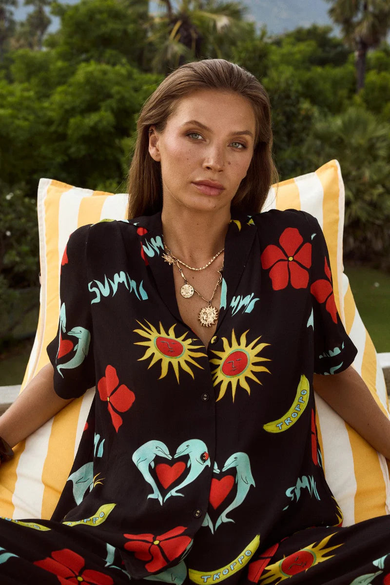 SUMMI SUMMI Womens Party Shirt in Troppo Night, WOMENS TOPS & SHIRTS, SUMMI SUMMI, Elwood 101