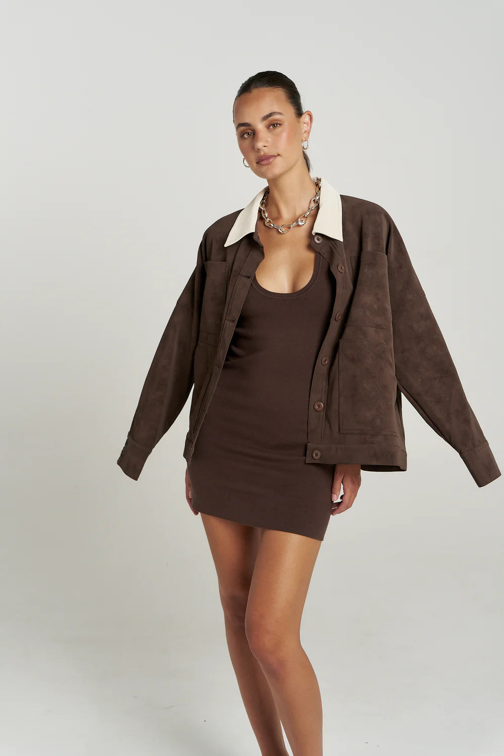 SUMMI SUMMI Womens Phoebe Mini Dress in Espresso, WOMENS DRESSES, SUMMI SUMMI, Elwood 101
