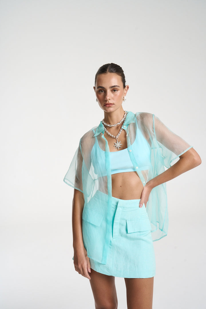 SUMMI SUMMI Womens Romeo Shirt in Aqua, WOMENS TOPS & SHIRTS, SUMMI SUMMI, Elwood 101