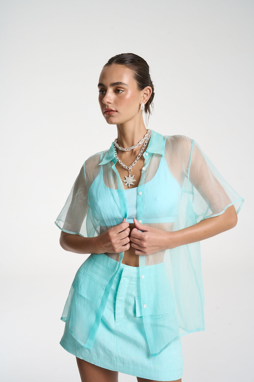 SUMMI SUMMI Womens Romeo Shirt in Aqua, WOMENS TOPS & SHIRTS, SUMMI SUMMI, Elwood 101