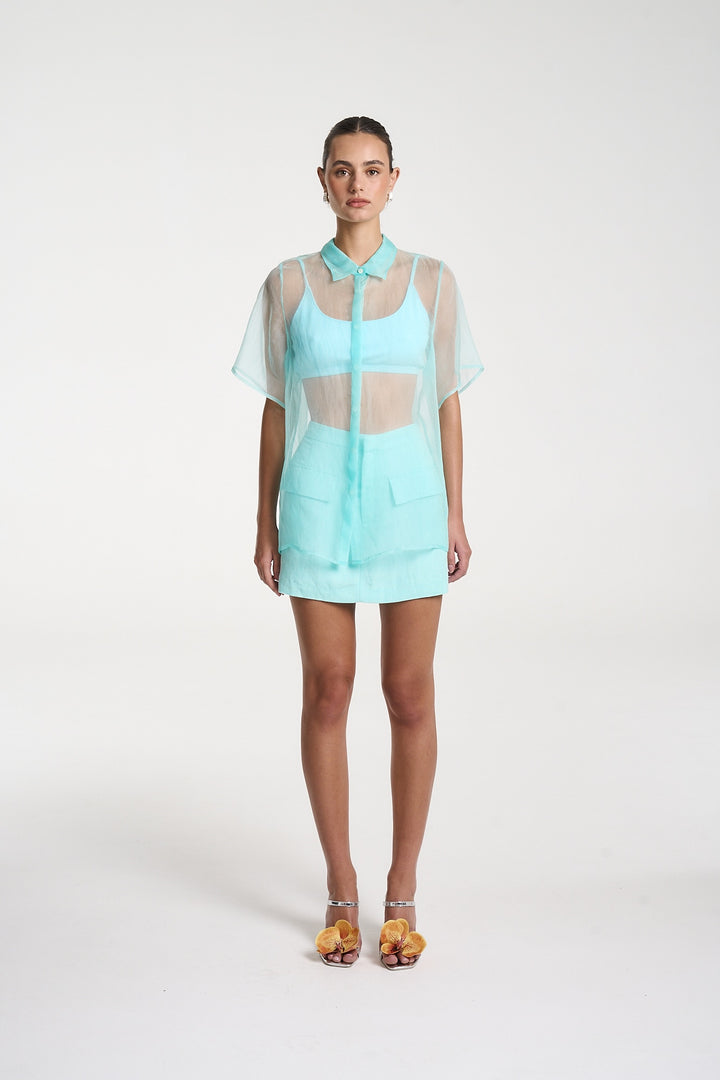 SUMMI SUMMI Womens Romeo Shirt in Aqua, WOMENS TOPS & SHIRTS, SUMMI SUMMI, Elwood 101