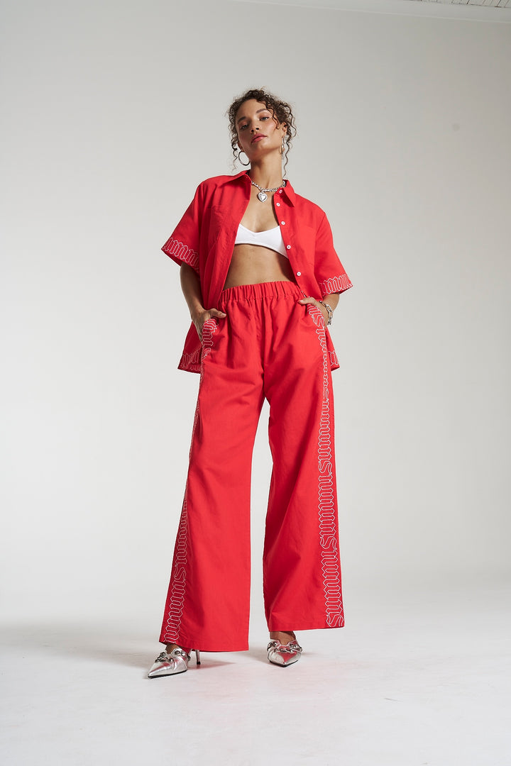 SUMMI SUMMI Womens Sig Linen Shirt - Scarlet Summi, WOMENS TOPS & SHIRTS, SUMMI SUMMI, Elwood 101