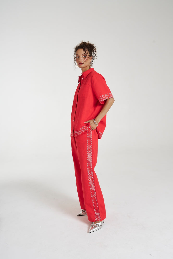 SUMMI SUMMI Womens Sig Linen Shirt - Scarlet Summi, WOMENS TOPS & SHIRTS, SUMMI SUMMI, Elwood 101