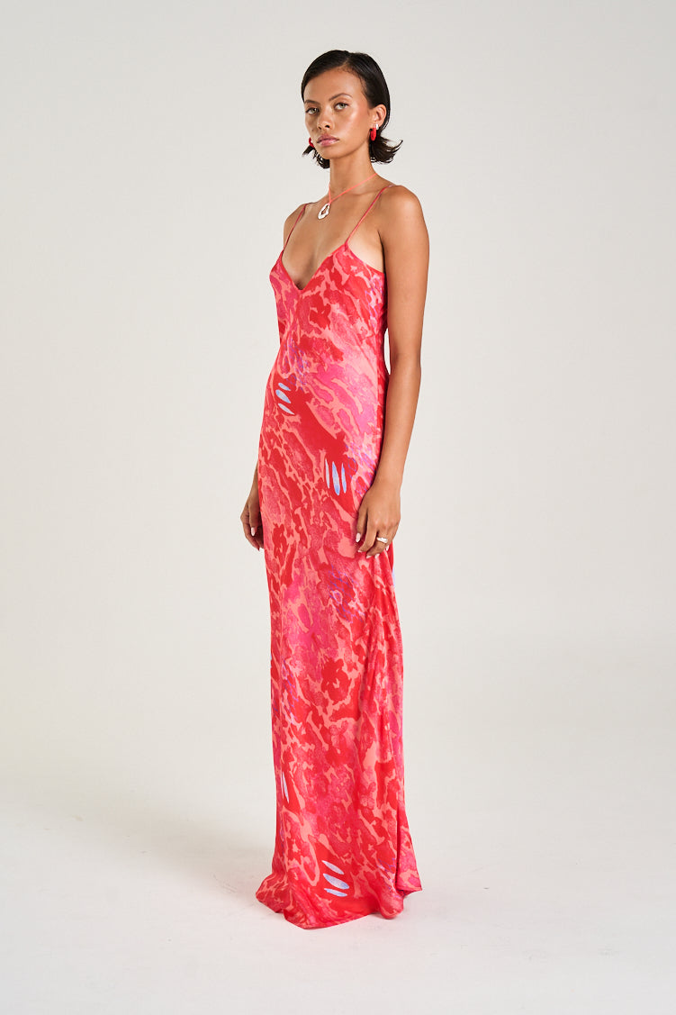 SUMMI SUMMI Womens Siren Maxi Dress in Red Cycloid Print