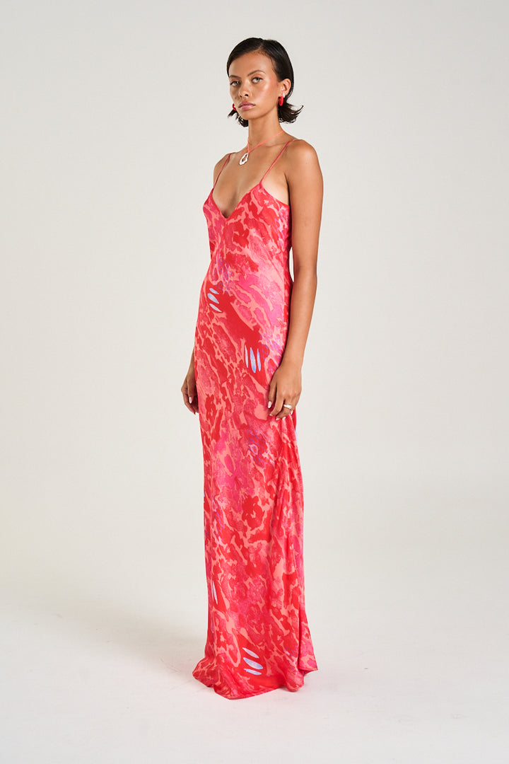 SUMMI SUMMI Womens Siren Maxi Dress in Red Cycloid Print