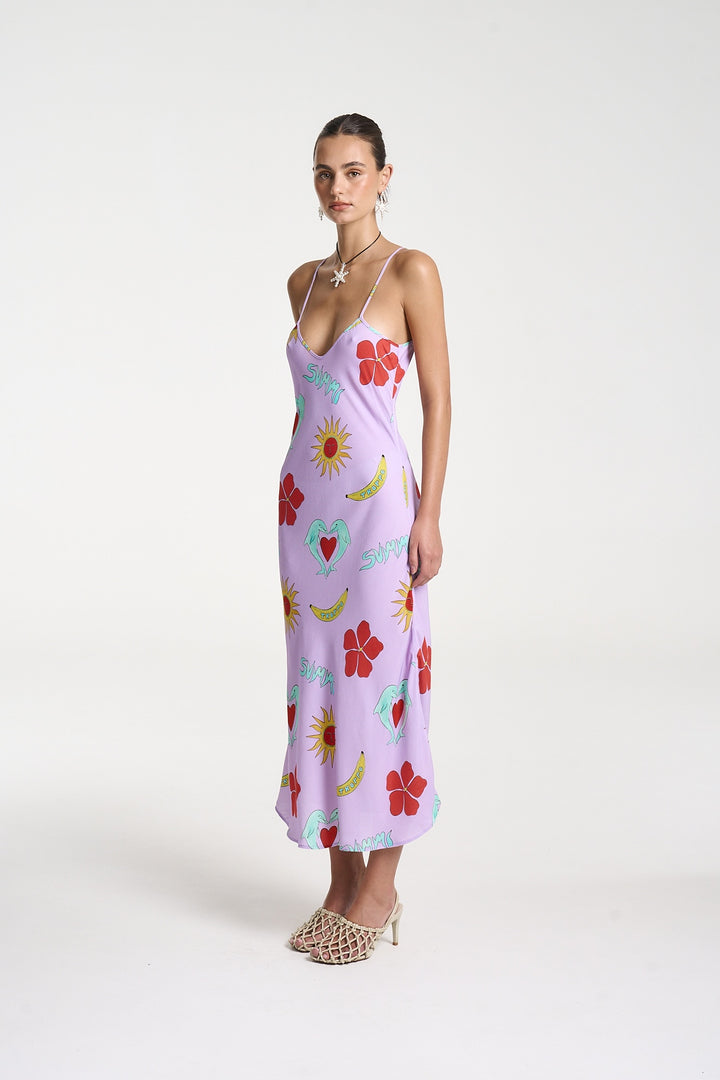 SUMMI SUMMI Womens Siren Midi Dress in Lilac Troppo, WOMENS DRESSES, SUMMI SUMMI, Elwood 101