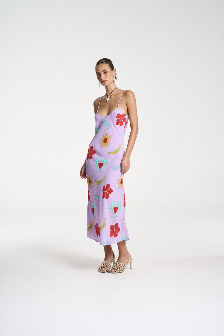 SUMMI SUMMI Womens Siren Midi Dress in Lilac Troppo, WOMENS DRESSES, SUMMI SUMMI, Elwood 101
