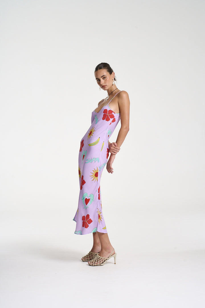 SUMMI SUMMI Womens Siren Midi Dress in Lilac Troppo, WOMENS DRESSES, SUMMI SUMMI, Elwood 101