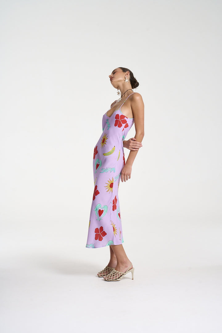 SUMMI SUMMI Womens Siren Midi Dress in Lilac Troppo, WOMENS DRESSES, SUMMI SUMMI, Elwood 101
