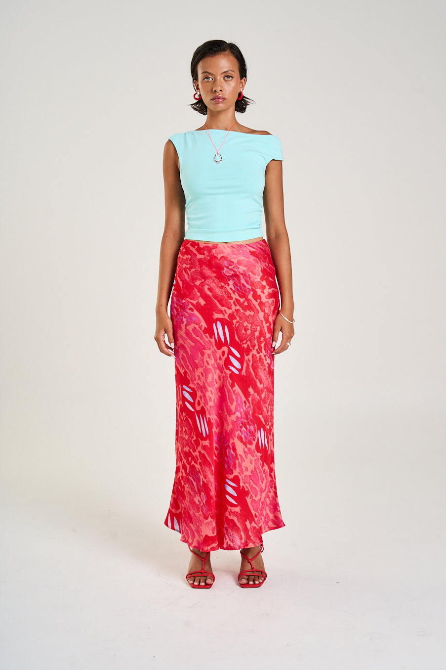 SUMMI SUMMI Womens Slip Skirt in Red Cycloid Print