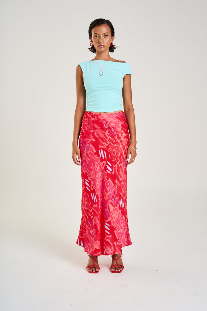 SUMMI SUMMI Womens Slip Skirt in Red Cycloid Print