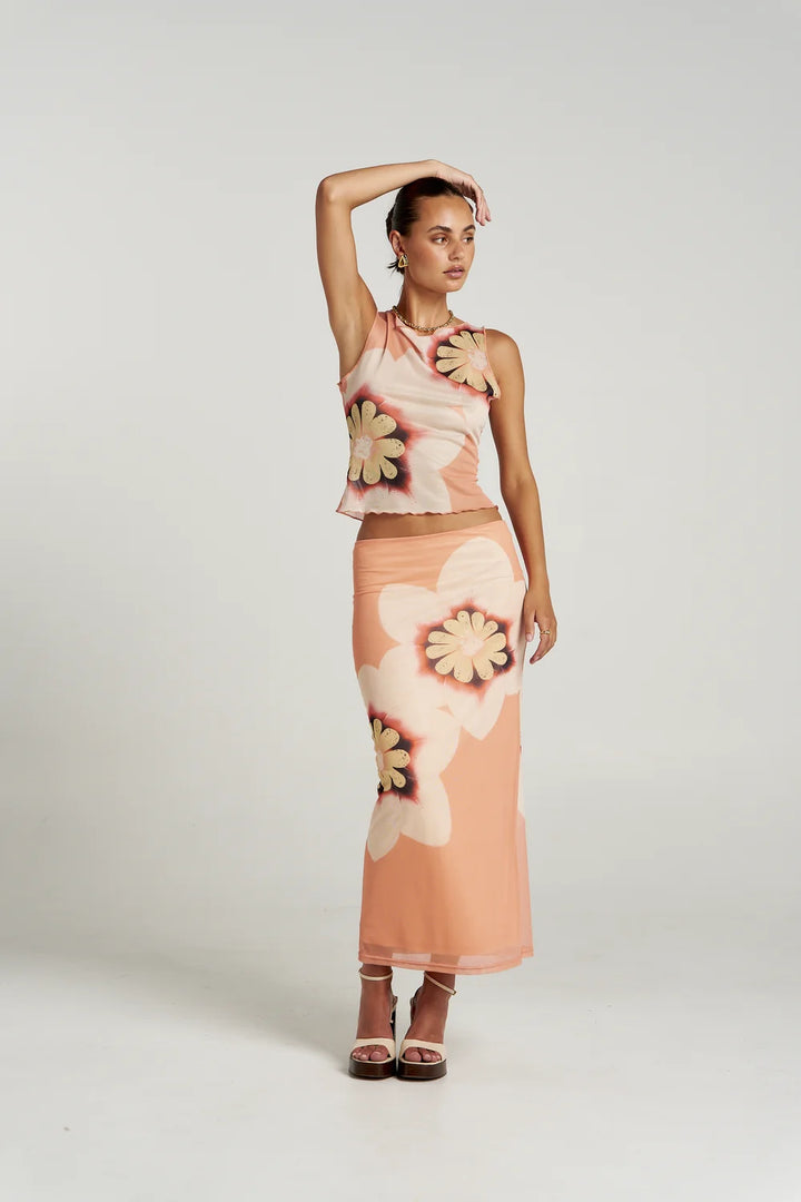 SUMMI SUMMI Womens Summi Mesh Midi Skirt in Harlequin Floral Print