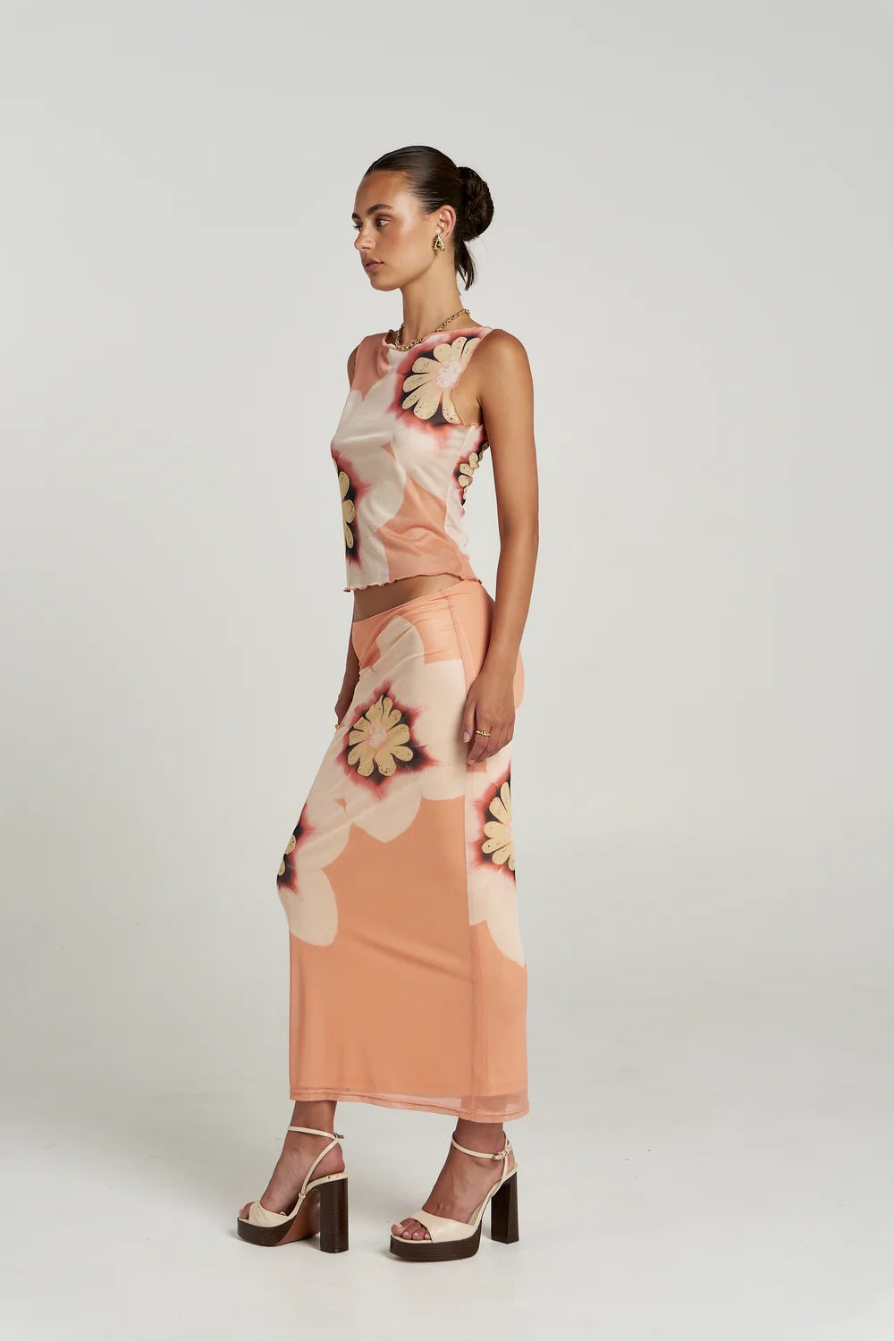 SUMMI SUMMI Womens Summi Mesh Midi Skirt in Harlequin Floral Print