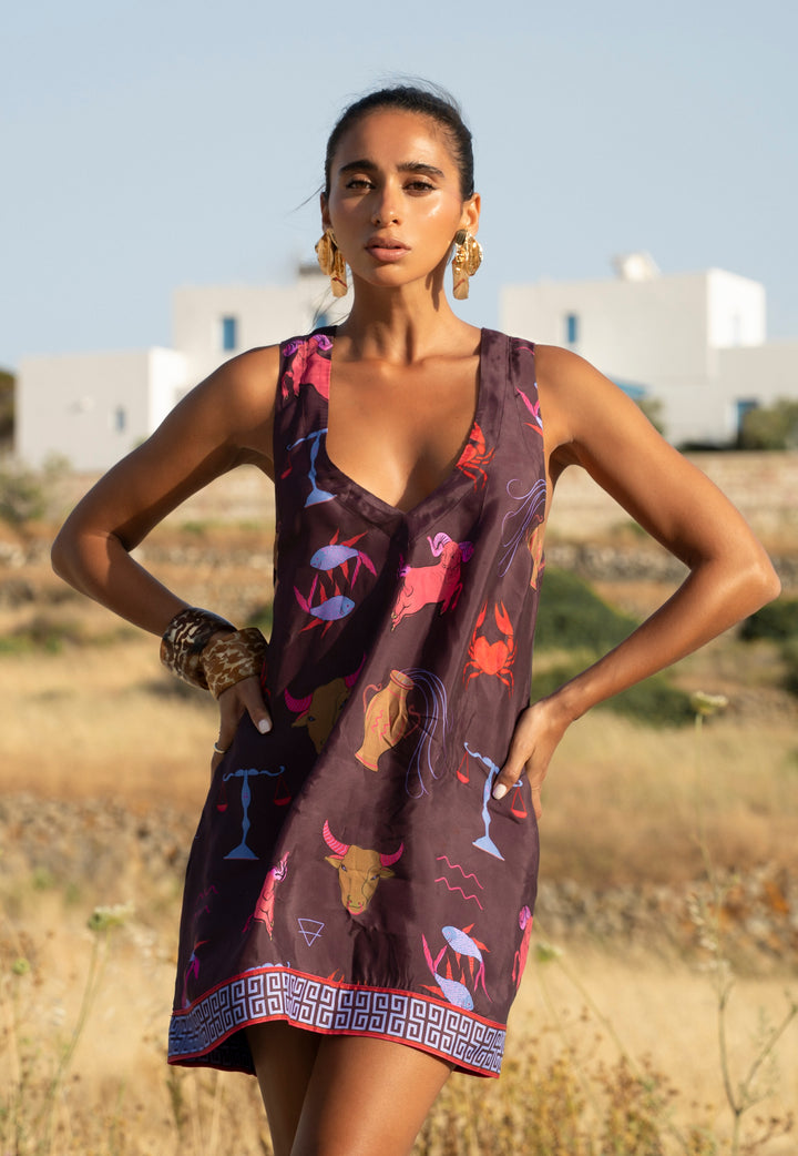 SUMMI SUMMI Womens V Neck Shift Dress Zodiac