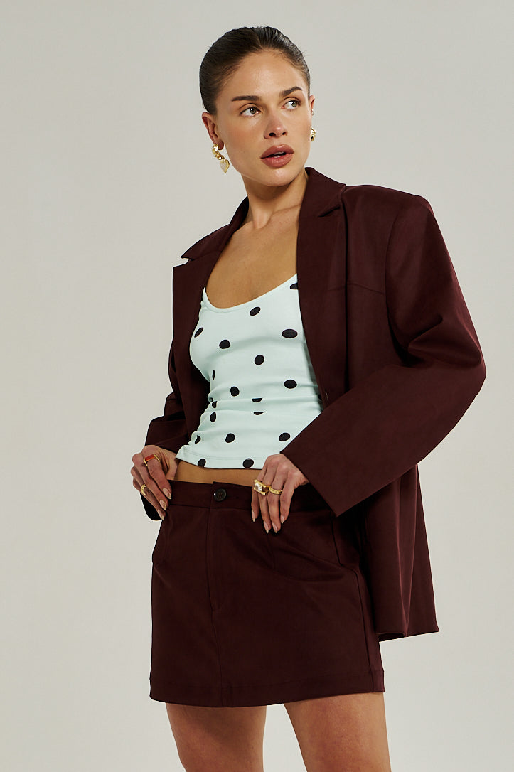 SUMMI SUMMI Womens Vegan Suede Jacket in Syrah, WOMENS COATS & JACKETS, SUMMI SUMMI, Elwood 101