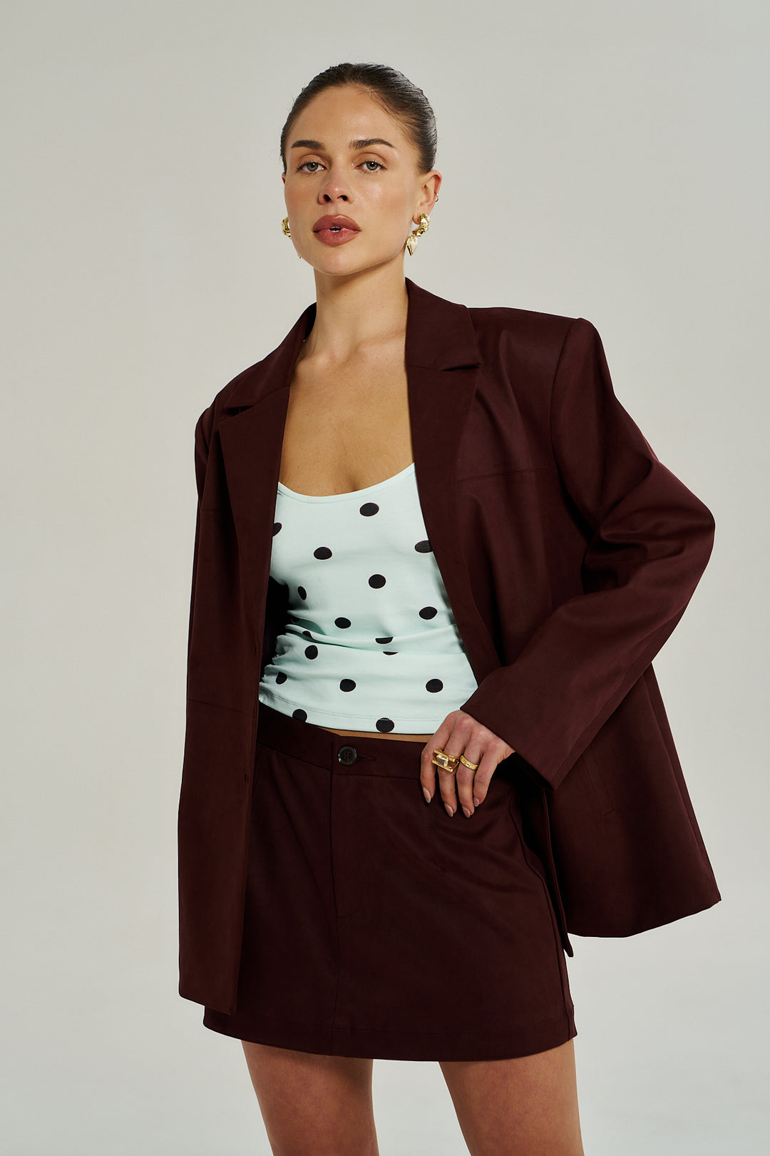 SUMMI SUMMI Womens Vegan Suede Jacket in Syrah, WOMENS COATS & JACKETS, SUMMI SUMMI, Elwood 101