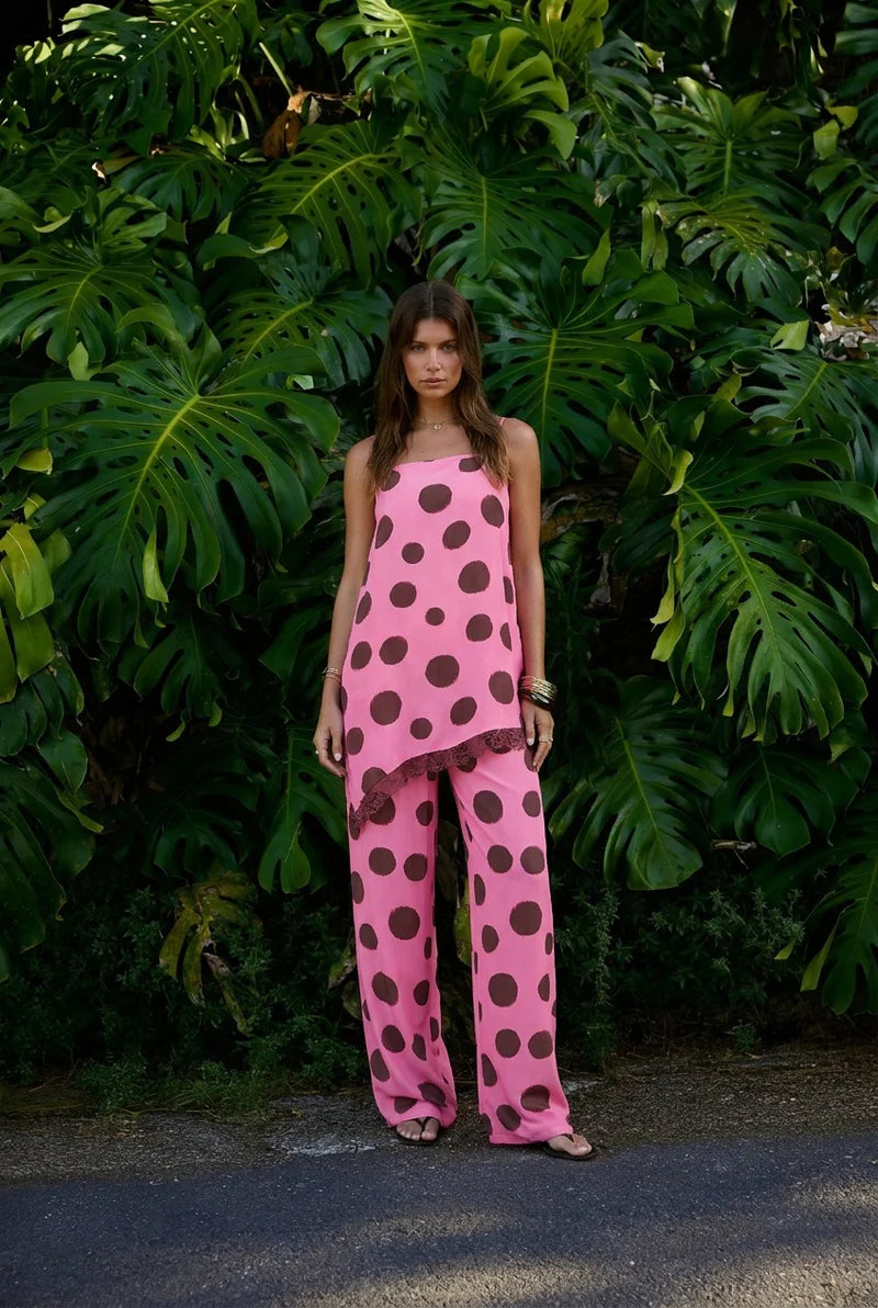 SUMMI SUMMI Womens Asym Shift Top in Big Dotti Pink, WOMENS TOPS & SHIRTS, SUMMI SUMMI, Elwood 101