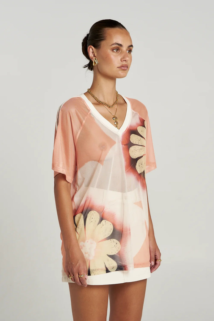 SUMMI SUMMI Womens Harlequin Mesh Tee in Harlequin Floral Print