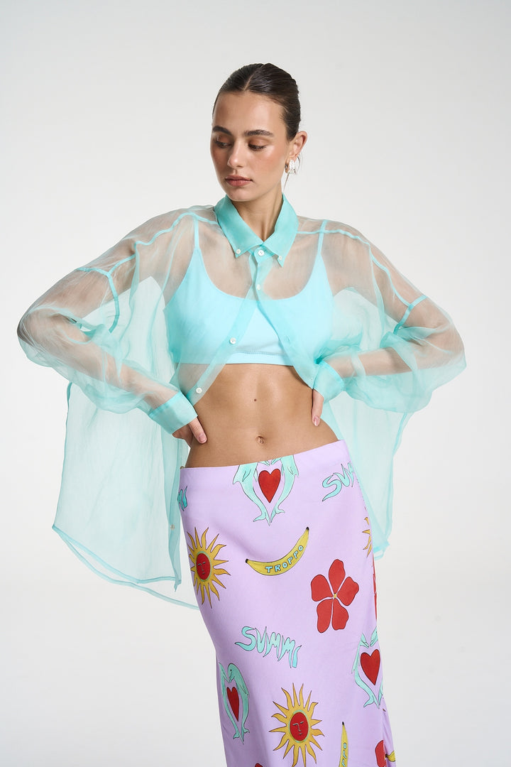 SUMMI SUMMI Womens Mercurio Silk  Shirt in Aqua, WOMENS TOPS & SHIRTS, SUMMI SUMMI, Elwood 101