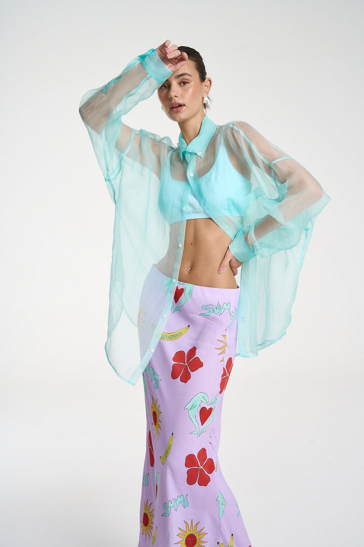 SUMMI SUMMI Womens Mercurio Silk  Shirt in Aqua, WOMENS TOPS & SHIRTS, SUMMI SUMMI, Elwood 101