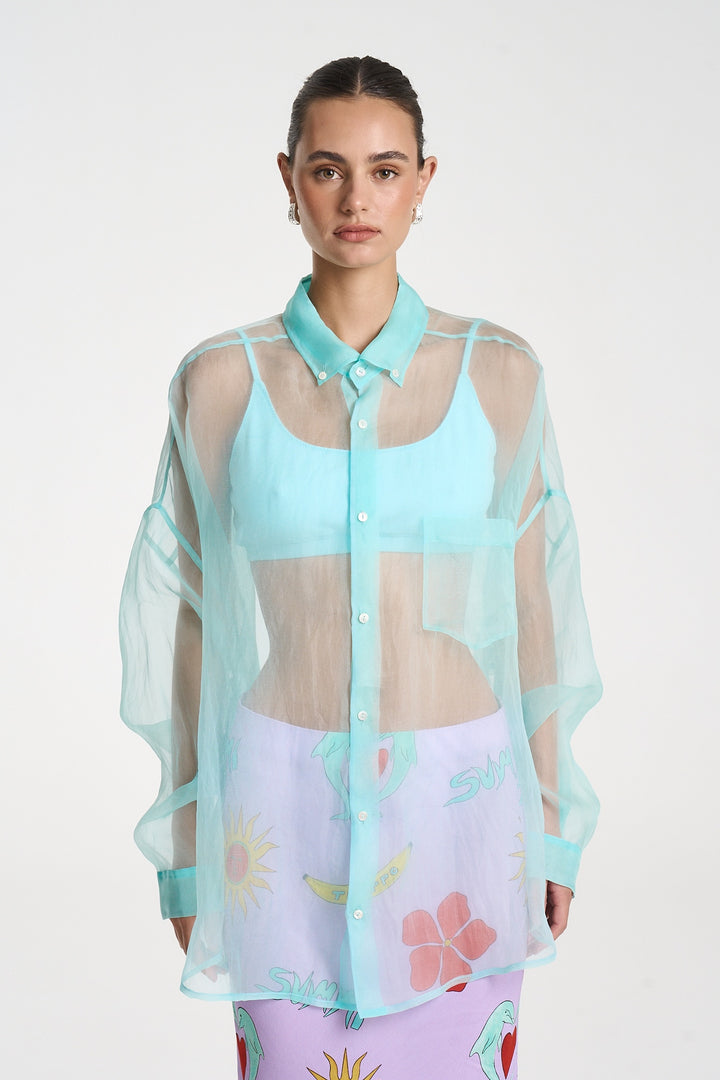 SUMMI SUMMI Womens Mercurio Silk  Shirt in Aqua, WOMENS TOPS & SHIRTS, SUMMI SUMMI, Elwood 101