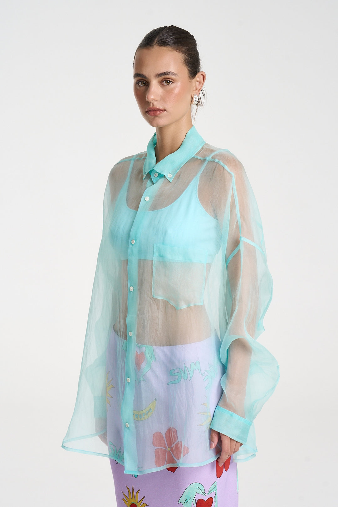 SUMMI SUMMI Womens Mercurio Silk  Shirt in Aqua, WOMENS TOPS & SHIRTS, SUMMI SUMMI, Elwood 101