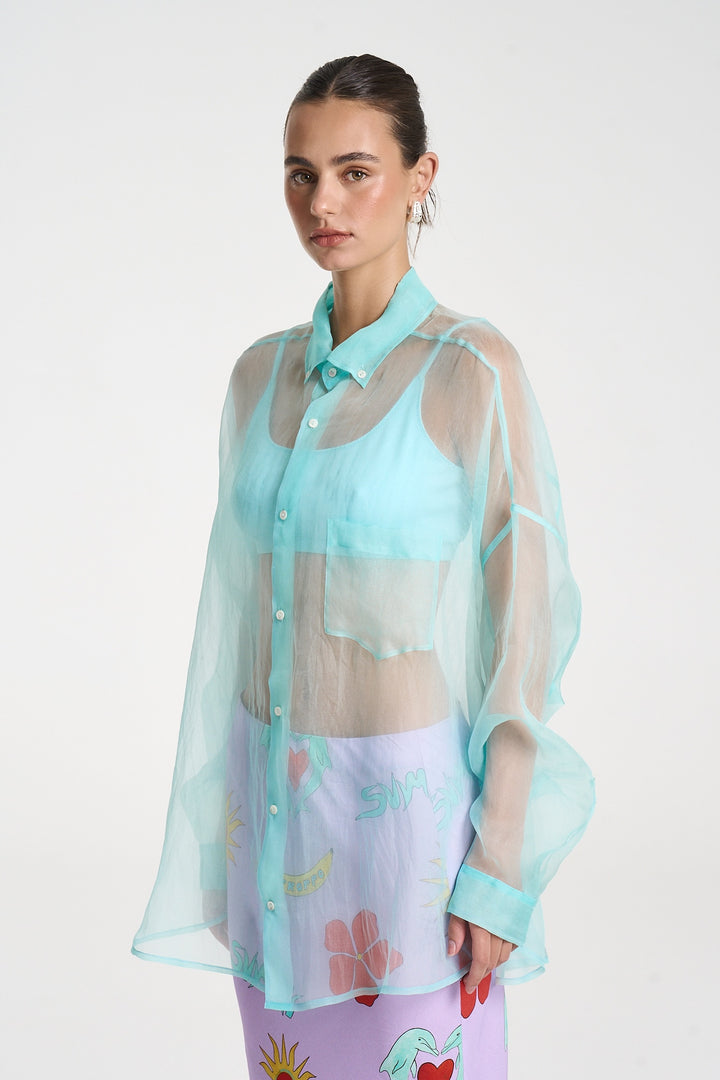 SUMMI SUMMI Womens Mercurio Silk  Shirt in Aqua, WOMENS TOPS & SHIRTS, SUMMI SUMMI, Elwood 101