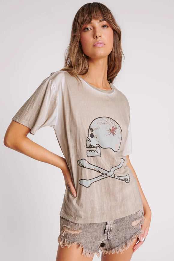 ONE TEASPOON Womens Skull and Bones Boyfriend Tee - Stone, WOMENS TEES & TANKS, OneTeaspoon, Elwood 101