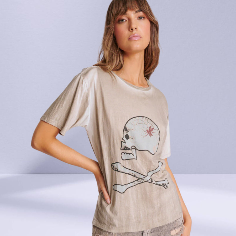 ONE TEASPOON Womens Skull and Bones Boyfriend Tee - Stone, WOMENS TEES & TANKS, OneTeaspoon, Elwood 101