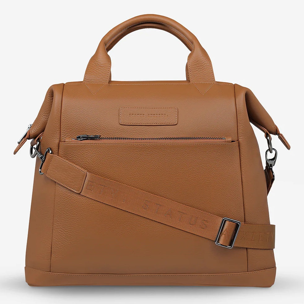 STATUS ANXIETY Womens Comes In Waves Leather Bag - Camel, WOMENS BAGS & CLUTCHES, STATUS ANXIETY, Elwood 101