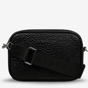 STATUS ANXIETY Womens Plunder Leather Bag with Webbed Strap - Black Bubble