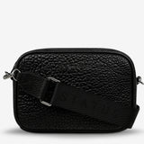 STATUS ANXIETY Womens Plunder Leather Bag with Webbed Strap - Black Bubble