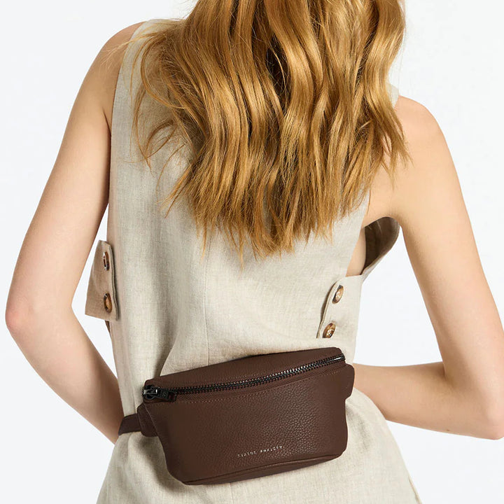 STATUS ANXIETY Womens Best Lies Leather Bum Bag Cocoa, WOMENS BAGS & CLUTCHES, STATUS ANXIETY, Elwood 101