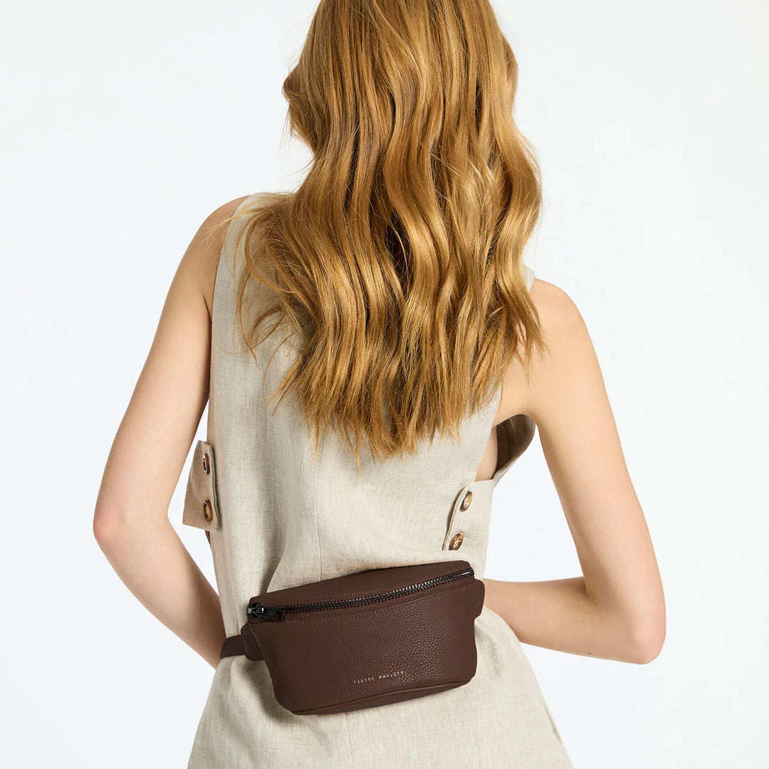 STATUS ANXIETY Womens Best Lies Leather Bum Bag Cocoa, WOMENS BAGS & CLUTCHES, STATUS ANXIETY, Elwood 101