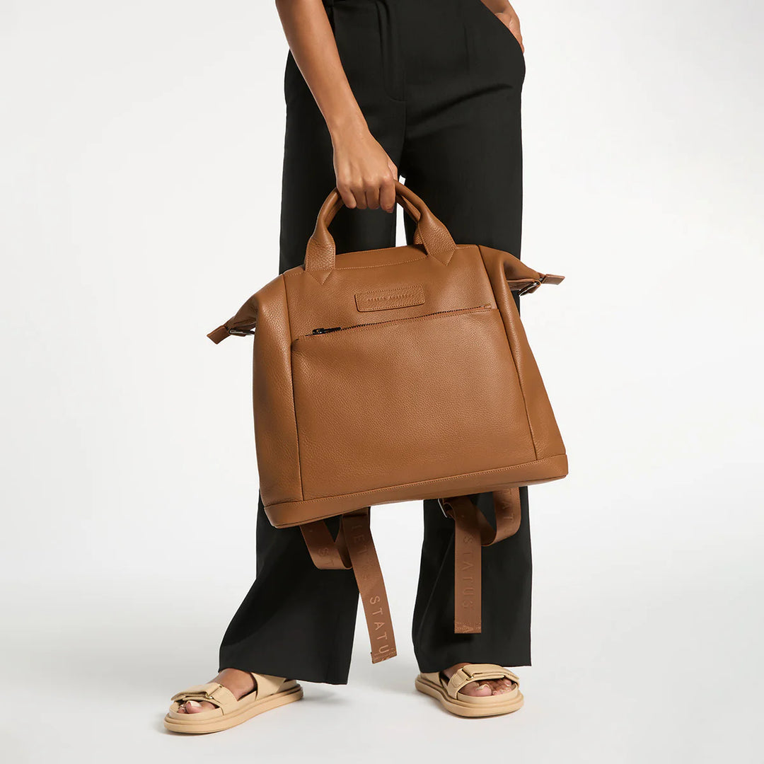STATUS ANXIETY Womens Comes In Waves Leather Bag - Camel, WOMENS BAGS & CLUTCHES, STATUS ANXIETY, Elwood 101