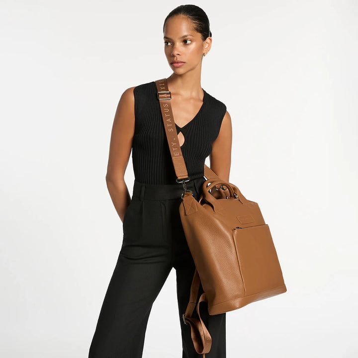 STATUS ANXIETY Womens Comes In Waves Leather Bag - Camel, WOMENS BAGS & CLUTCHES, STATUS ANXIETY, Elwood 101