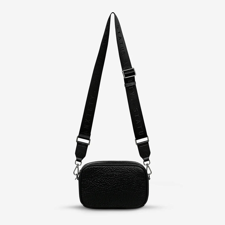 STATUS ANXIETY Womens Plunder Leather Bag with Webbed Strap - Black Bubble, WOMENS BAGS & CLUTCHES, STATUS ANXIETY, Elwood 101