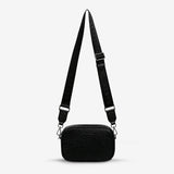 STATUS ANXIETY Womens Plunder Leather Bag with Webbed Strap - Black Bubble