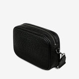 STATUS ANXIETY Womens Plunder Leather Bag with Webbed Strap - Black Bubble